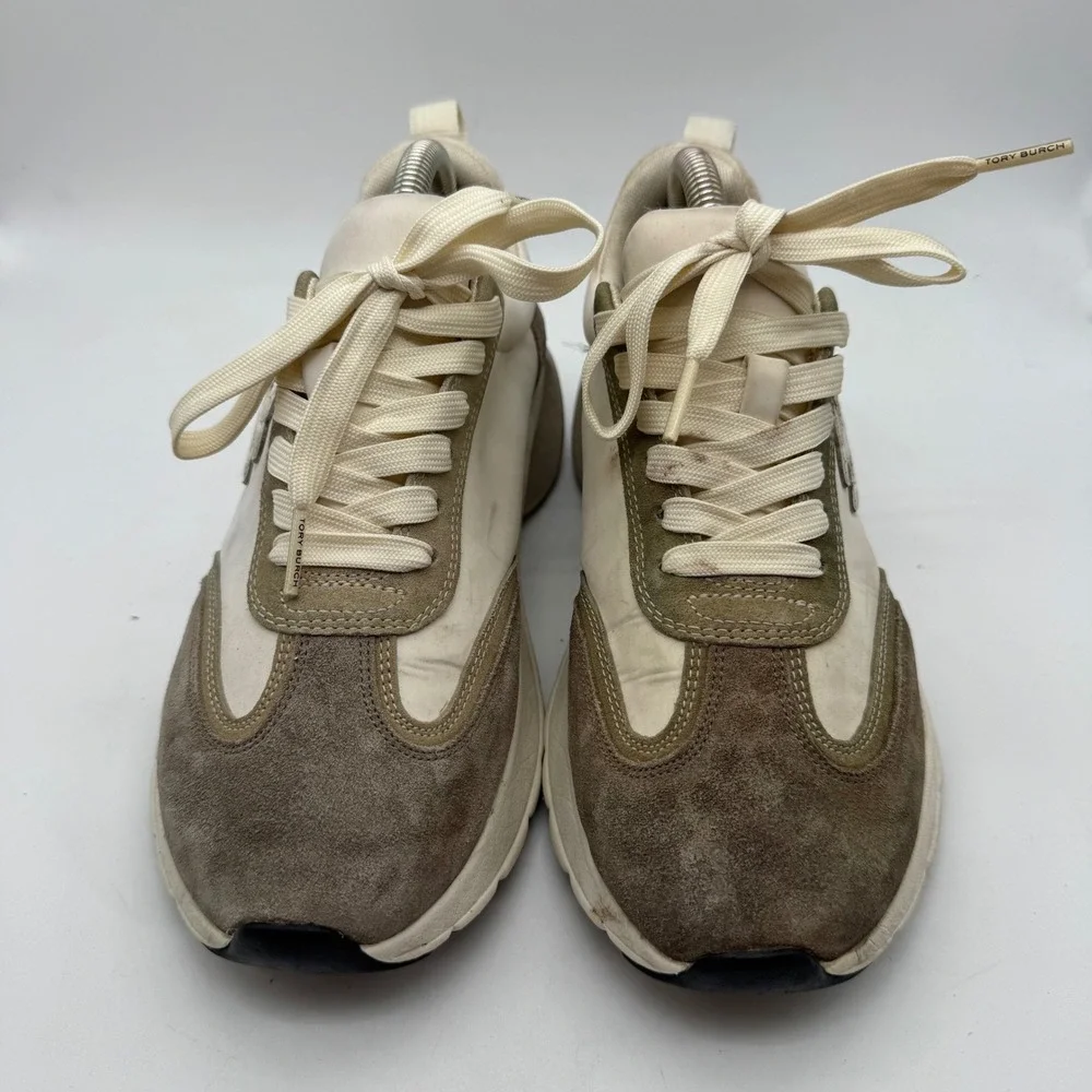 Tory Burch Good Luck Trainer Women's 6.5 M Beige‎ Suede Leather Chunky Sole